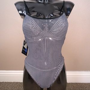 NWT 90s Vintage White & Black Strips One Piece